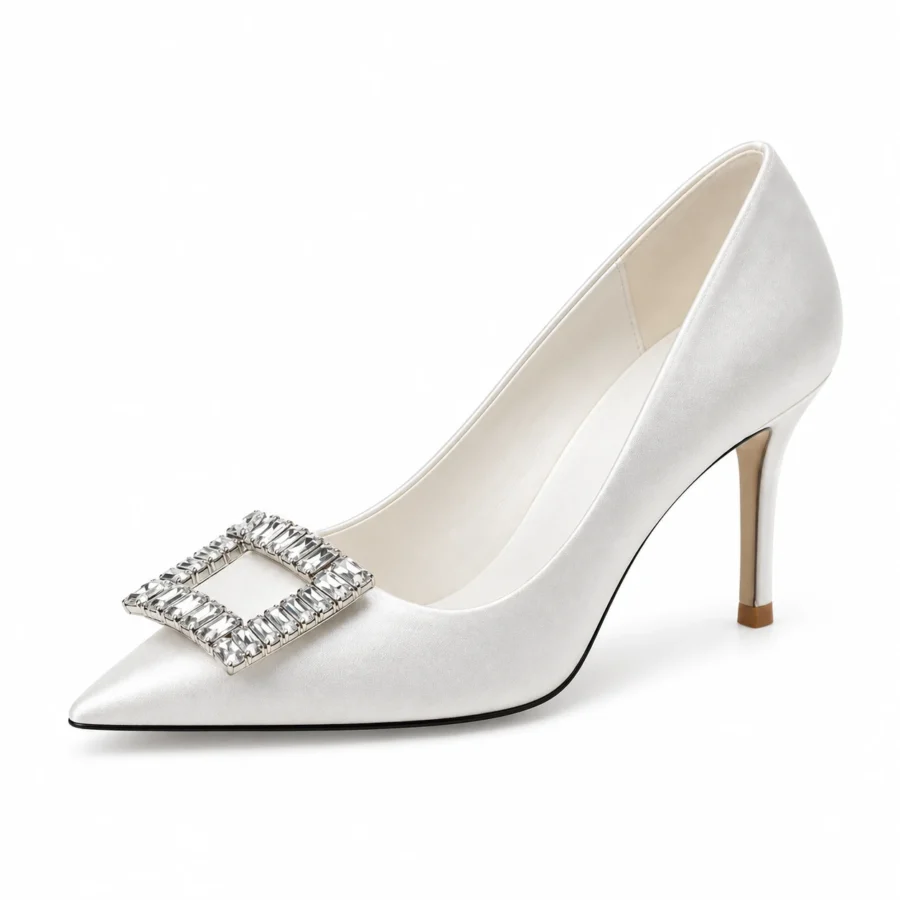 White Satin Rhinestone Heel