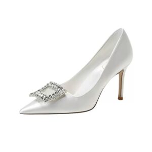 White Satin Rhinestone Heel