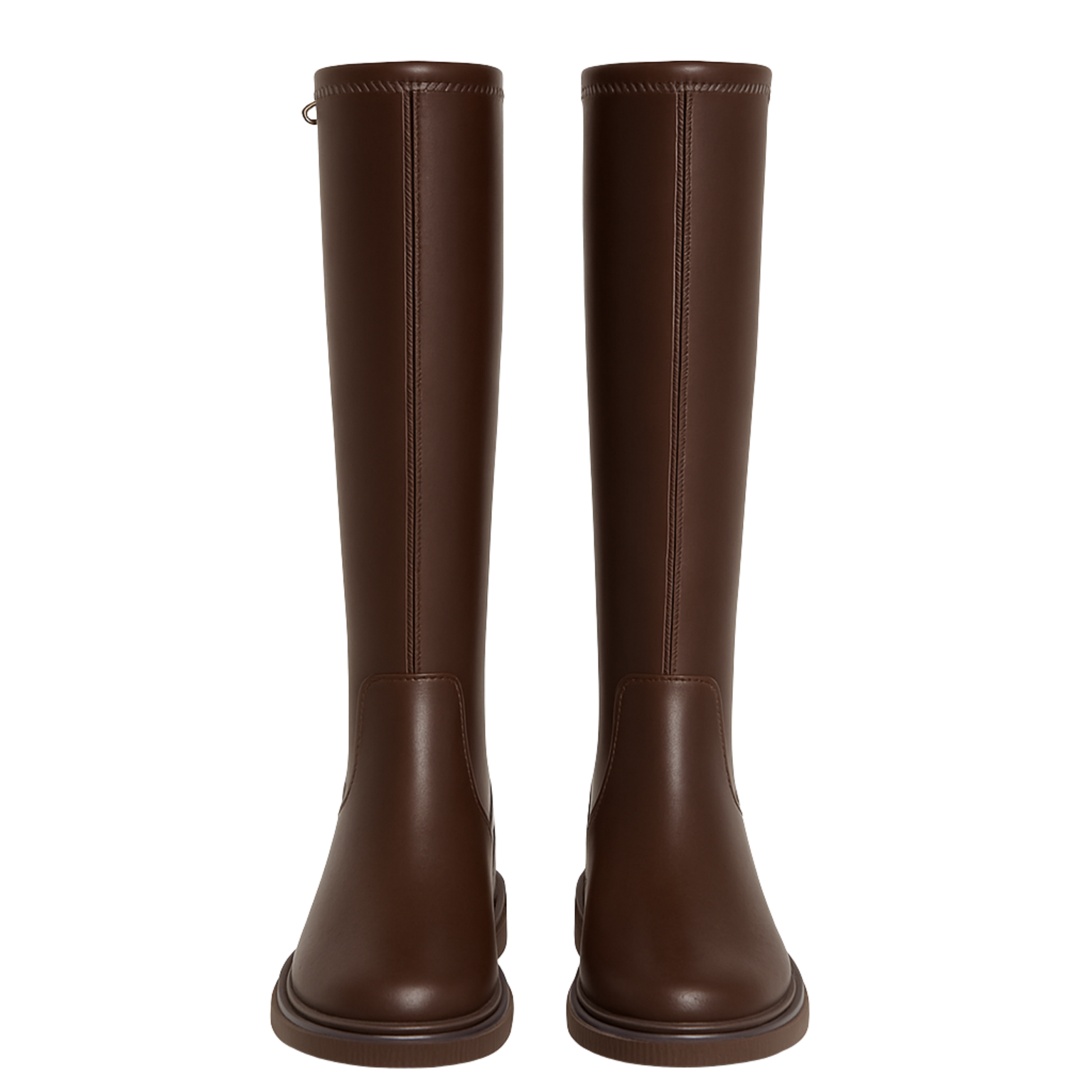 Brown knee-high leather boots size 4 front view